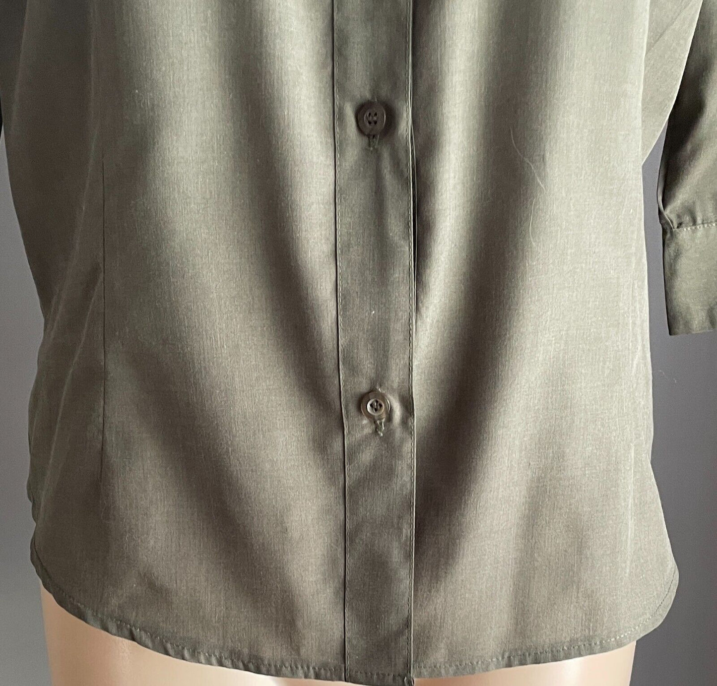 SES Top Shirt Button Front Khaki Green 3/4 Sleeve Blouse Size 12