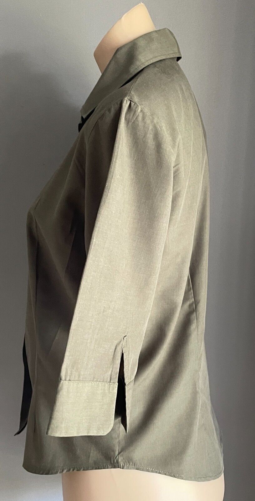 SES Top Shirt Button Front Khaki Green 3/4 Sleeve Blouse Size 12