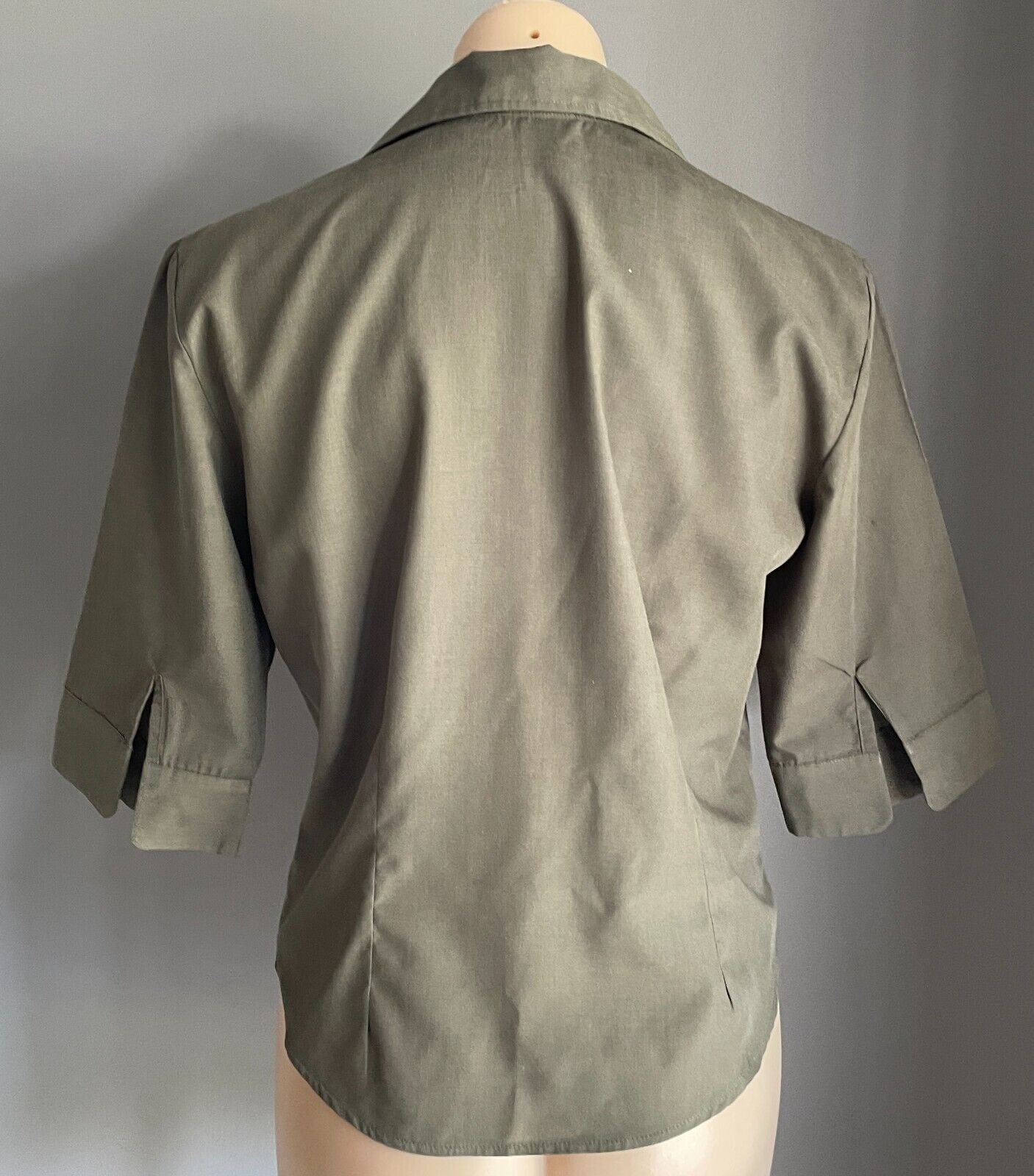 SES Top Shirt Button Front Khaki Green 3/4 Sleeve Blouse Size 12