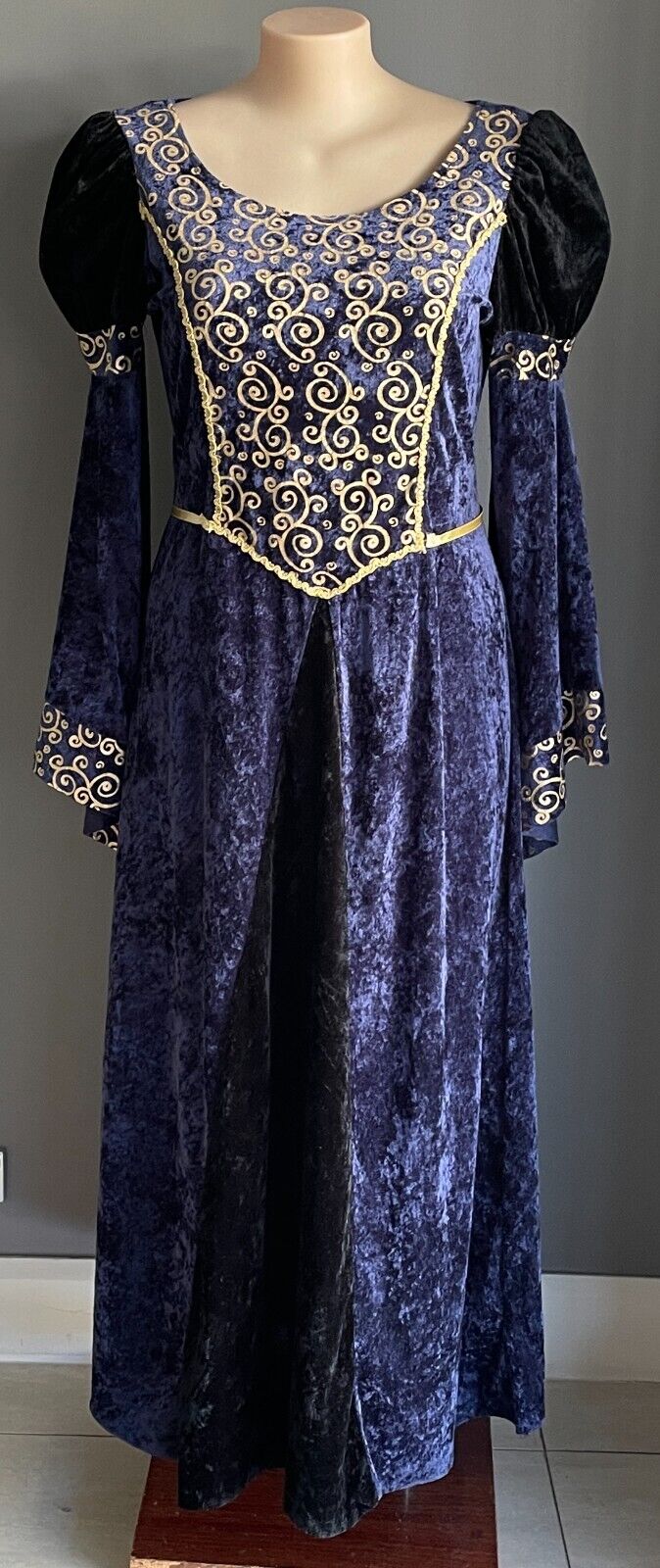 Medieval Costume Handmade Quality 2 Piece Navy & Gold Cos Play Size 18 Maiden