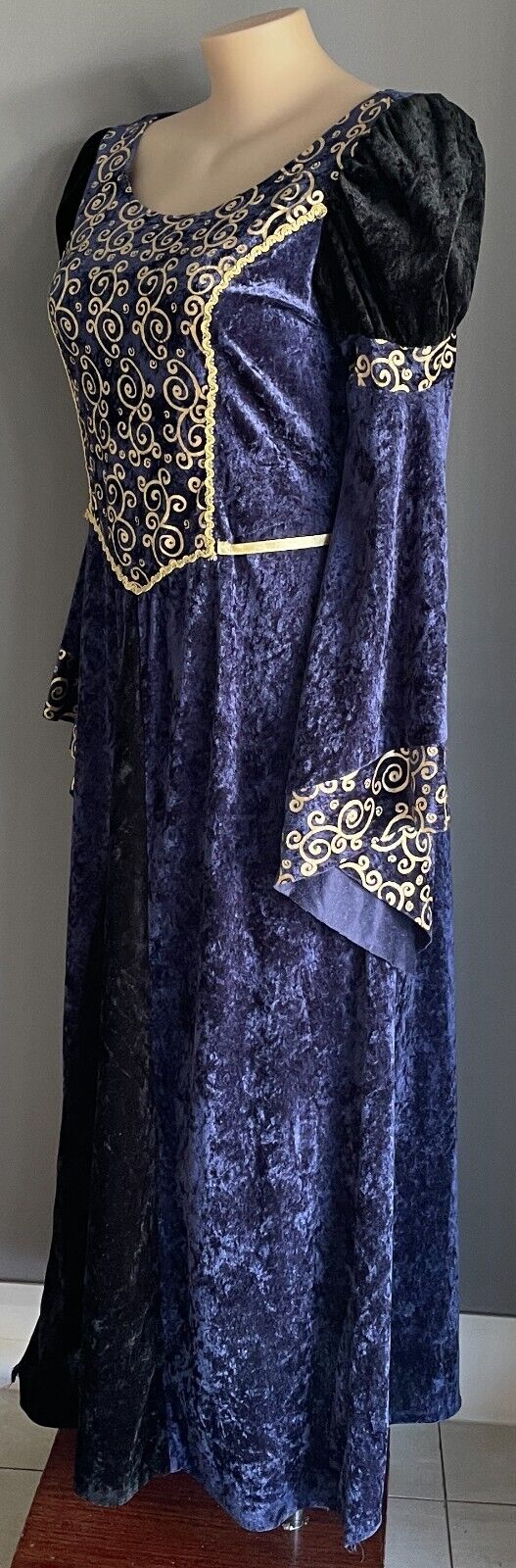 Medieval Costume Handmade Quality 2 Piece Navy & Gold Cos Play Size 18 Maiden