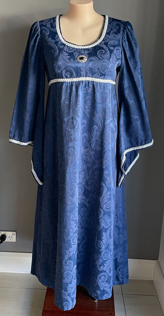 Medieval Costume Handmade Quality Navy Blue & Silver Trim Dress Cos Play Size 16