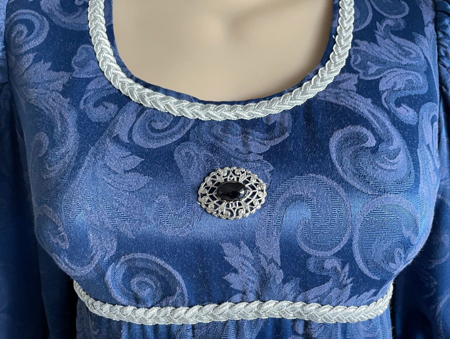 Medieval Costume Handmade Quality Navy Blue & Silver Trim Dress Cos Play Size 16
