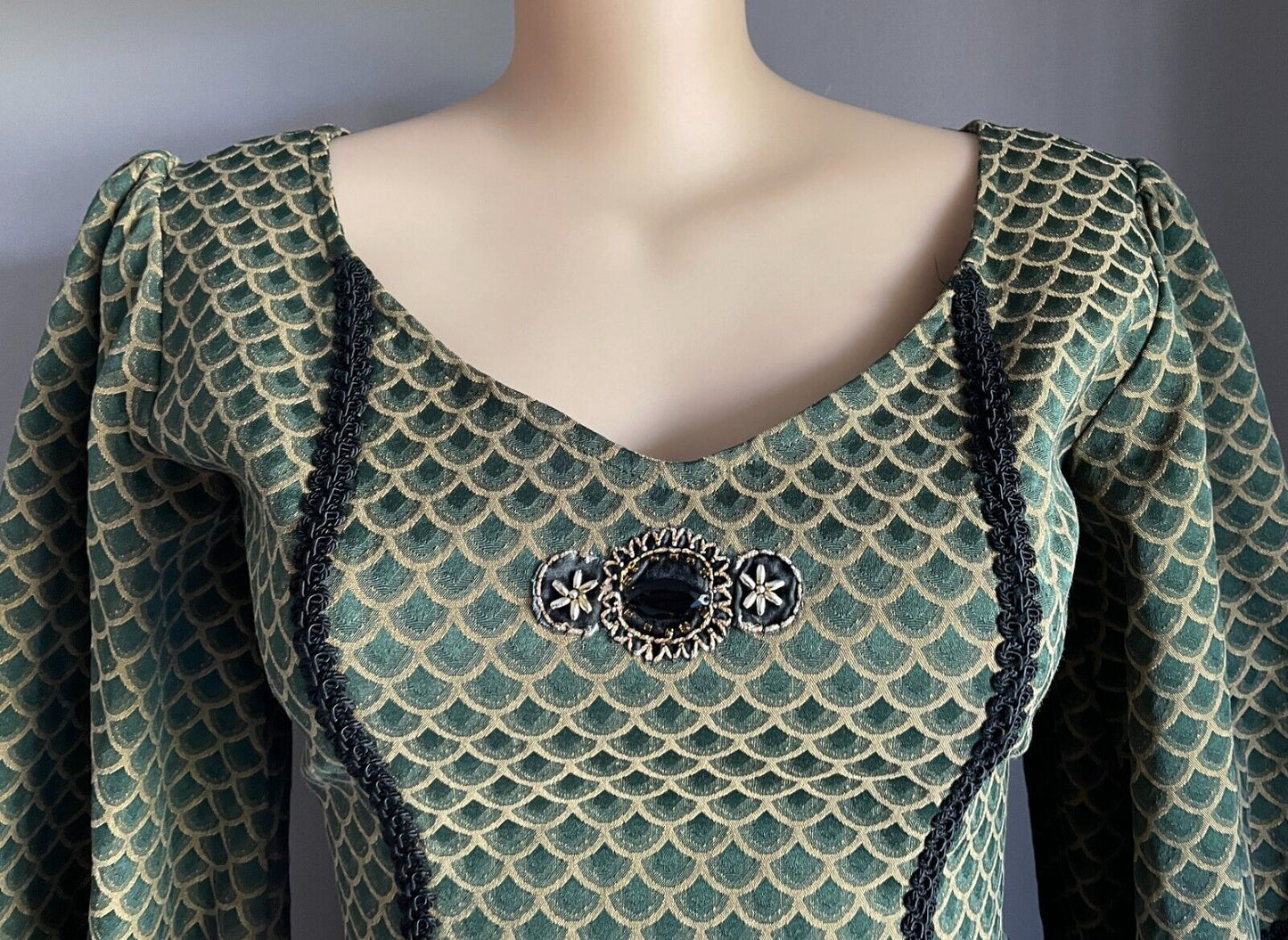 Medieval Costume Handmade Quality 3 Piece Green Gold Cos Play Damsel Size 16 18