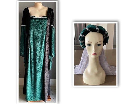 Medieval Costume Handmade Quality 2 Piece Green & Black Cos Play Plus Size 20-22