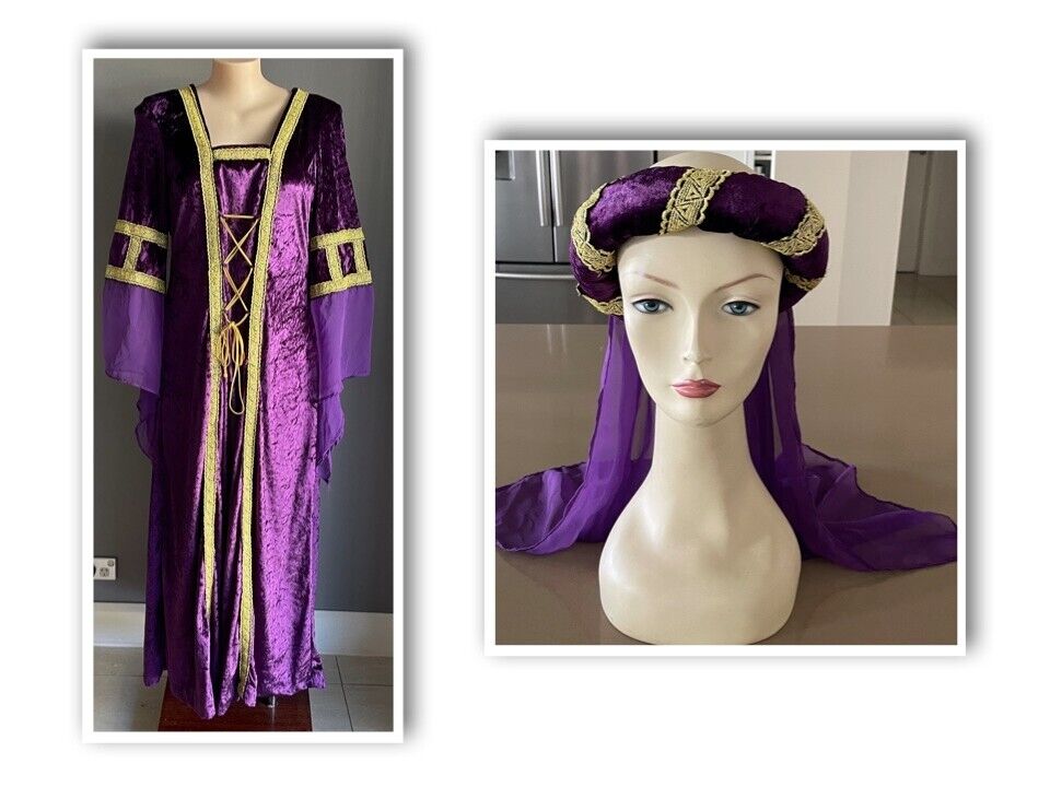 Medieval Costume Quality 2 Piece Purple & Gold Cos Play Size 20 - 22 Maiden