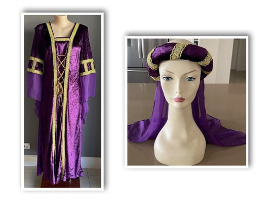 Medieval Costume Quality 2 Piece Purple & Gold Cos Play Size 20 - 22 Maiden
