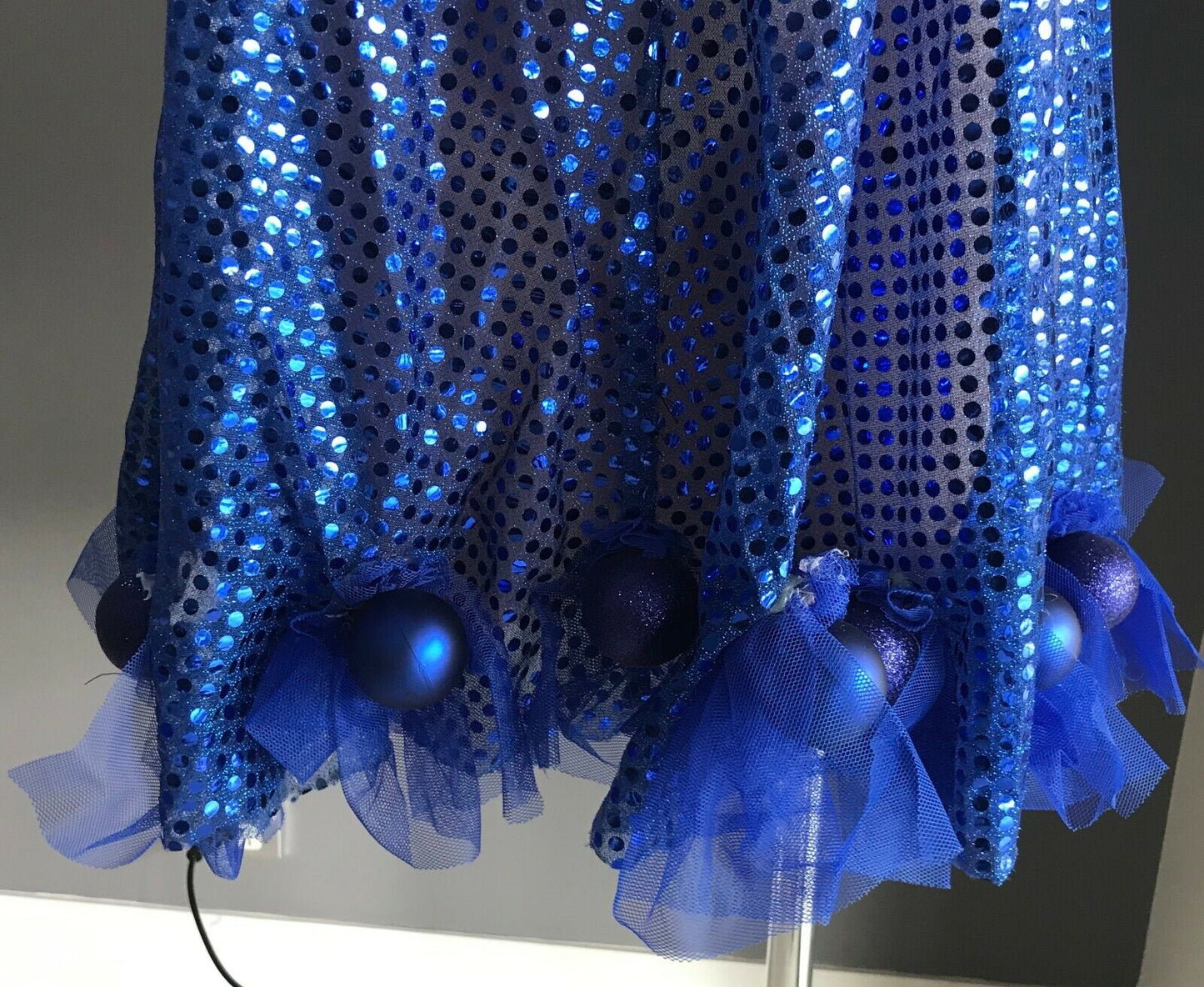 Mardi Gras Drag Cobalt Blue A-Line Dress w Ruffle Bead Bauble To Fit Chest 108cm