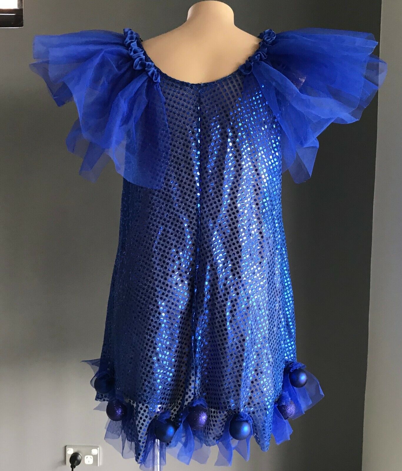 Mardi Gras Drag Cobalt Blue A-Line Dress w Ruffle Bead Bauble To Fit Chest 108cm