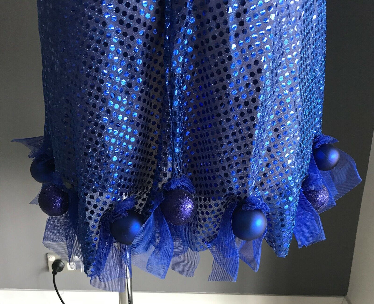 Mardi Gras Drag Cobalt Blue A-Line Dress w Ruffle Bead Bauble To Fit Chest 108cm