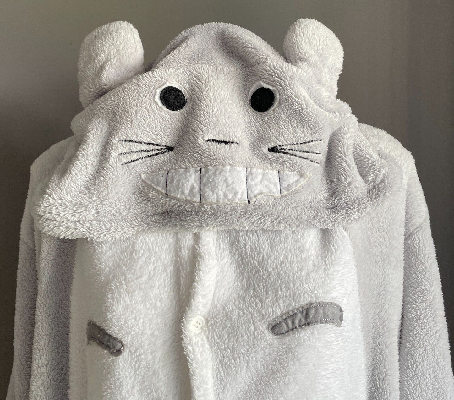 CAT One Piece PJ's Grey White Trim Drop Crotch Soft Plush Costume Cosplay Size S
