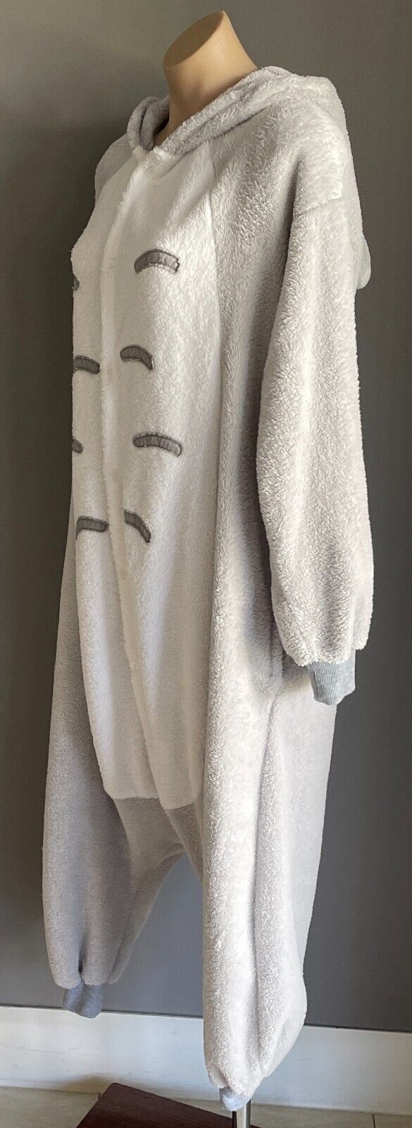 CAT One Piece PJ's Grey White Trim Drop Crotch Soft Plush Costume Cosplay Size S