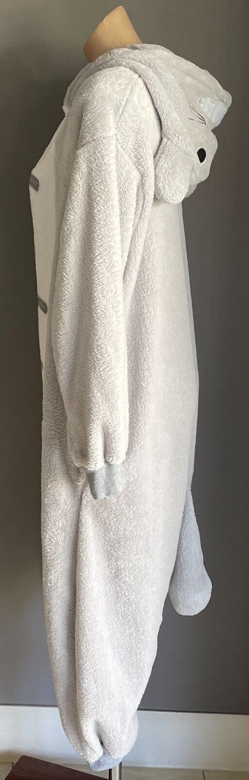 CAT One Piece PJ's Grey White Trim Drop Crotch Soft Plush Costume Cosplay Size S