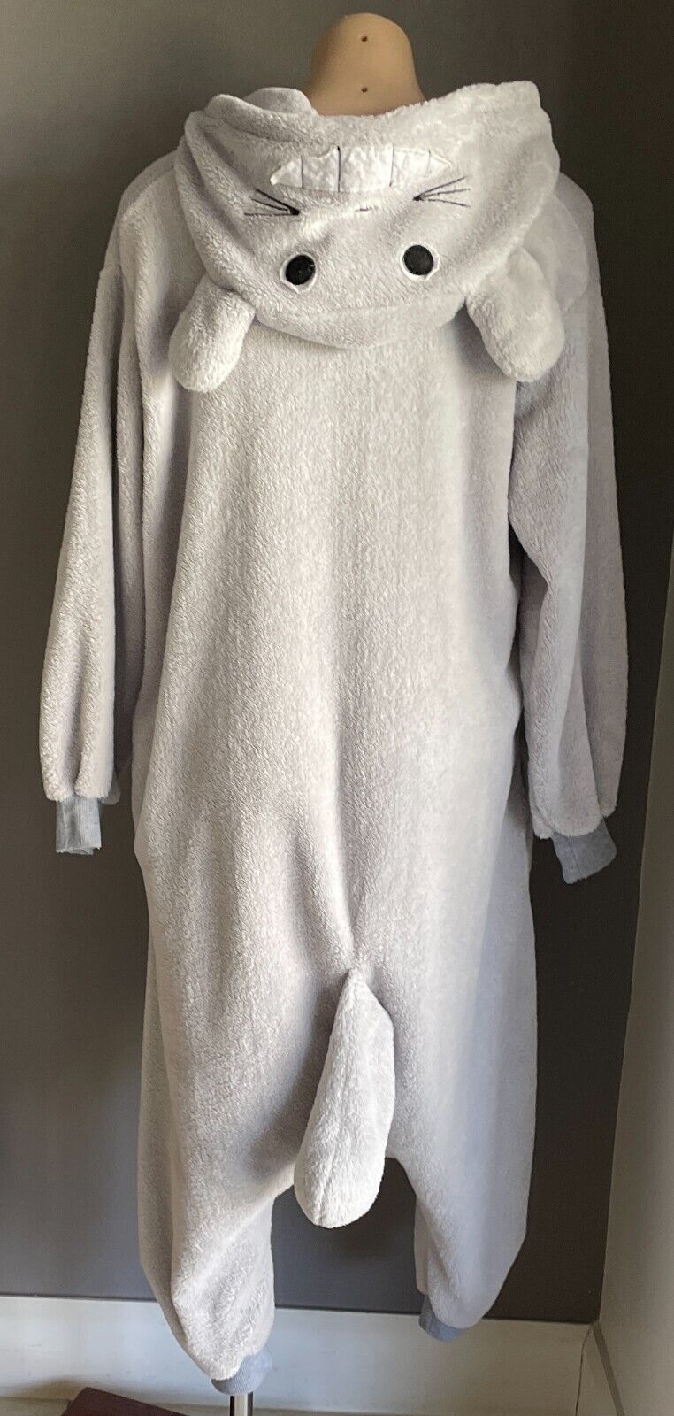 CAT One Piece PJ's Grey White Trim Drop Crotch Soft Plush Costume Cosplay Size S