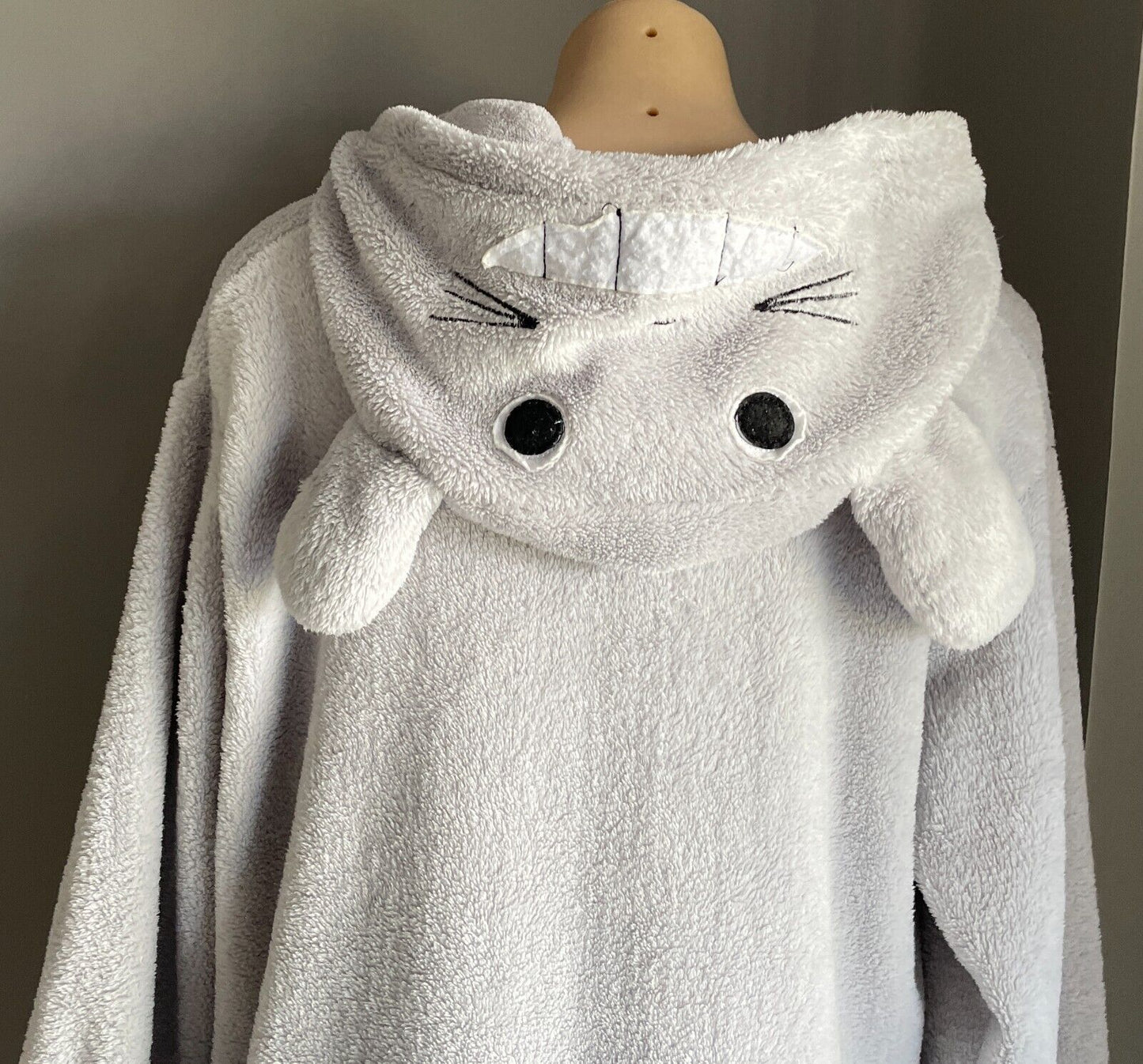 CAT One Piece PJ's Grey White Trim Drop Crotch Soft Plush Costume Cosplay Size S