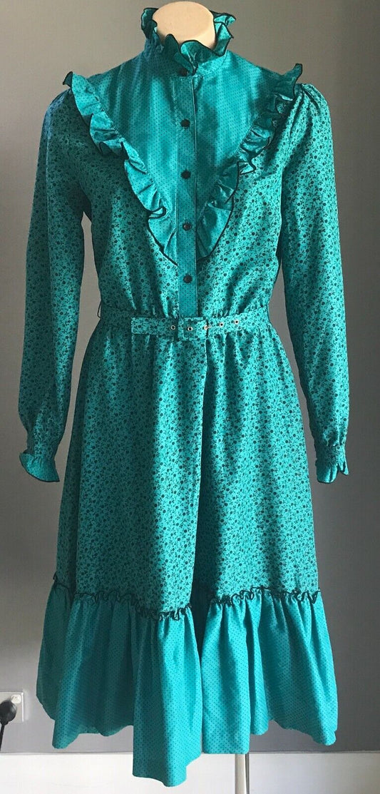 YOU AND I by MR GEORGE Dress Jade Black Floral Polka Elastic Waist Yoke Size 16