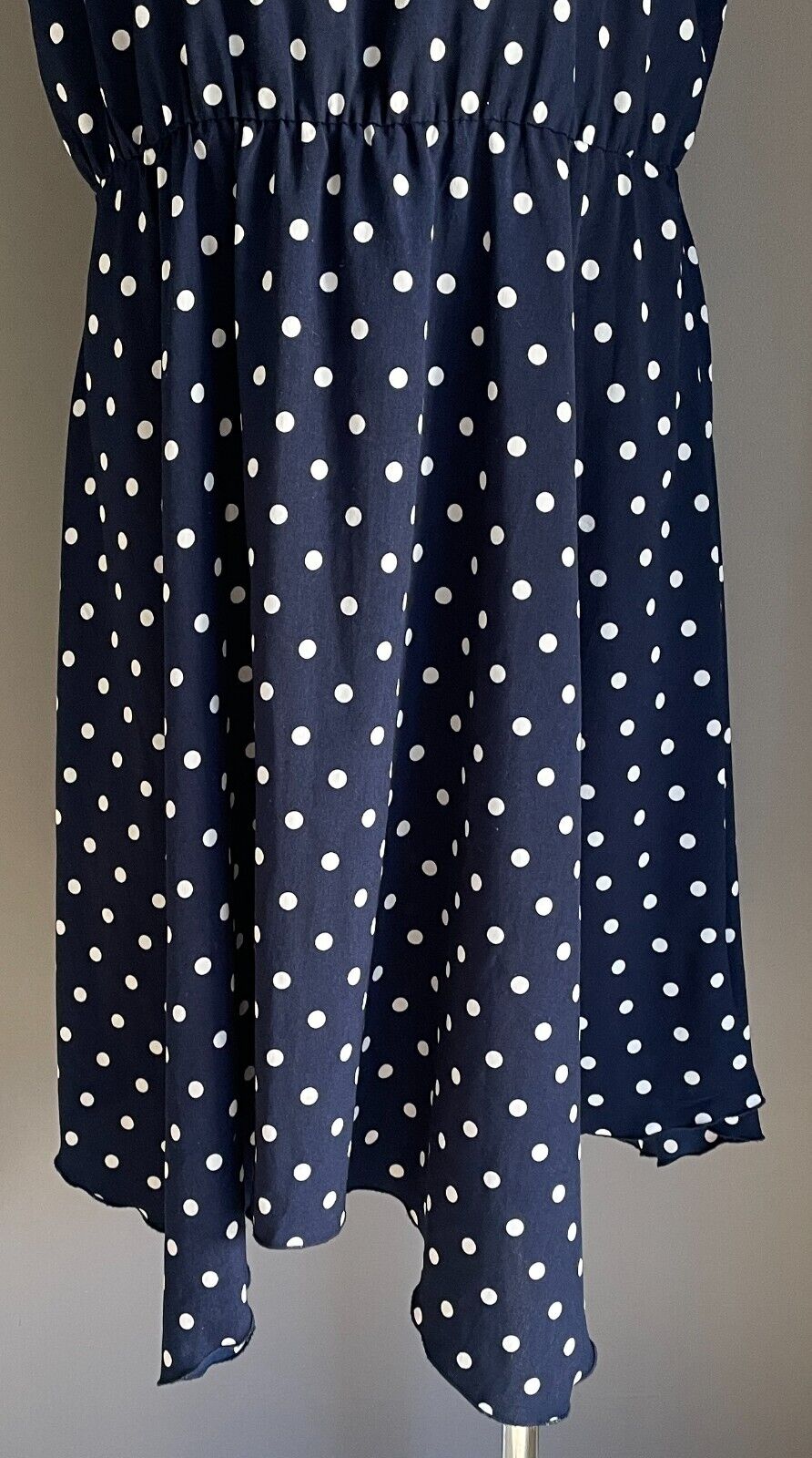 EMERSON Sheath Dress Blue White Polka Dot Sleeveless Elastic Waist Frock Size 16