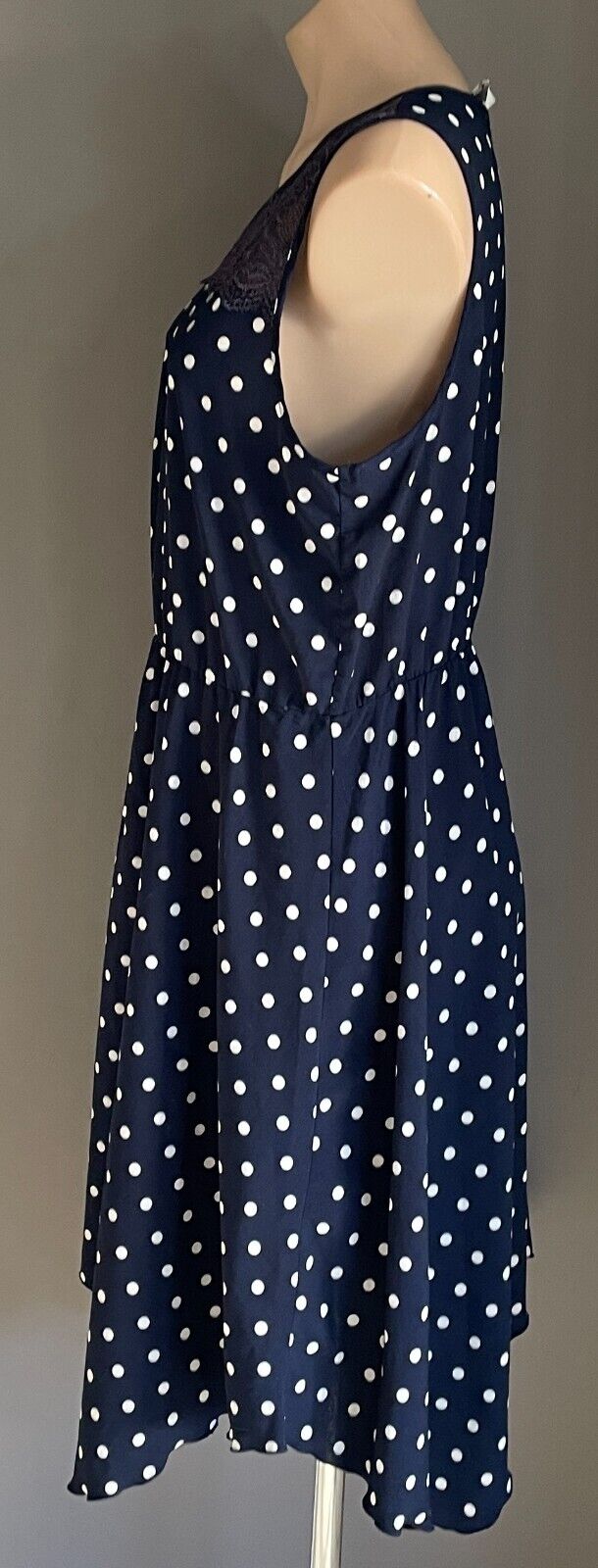 EMERSON Sheath Dress Blue White Polka Dot Sleeveless Elastic Waist Frock Size 16