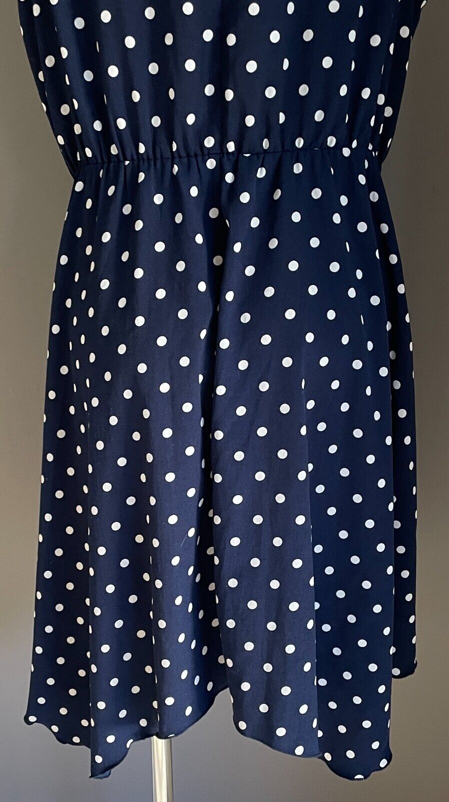 EMERSON Sheath Dress Blue White Polka Dot Sleeveless Elastic Waist Frock Size 16