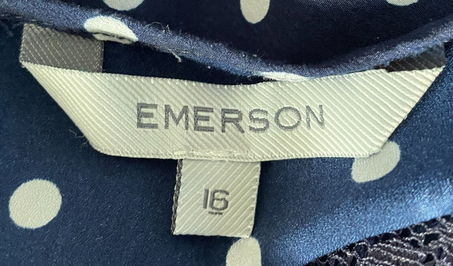EMERSON Sheath Dress Blue White Polka Dot Sleeveless Elastic Waist Frock Size 16