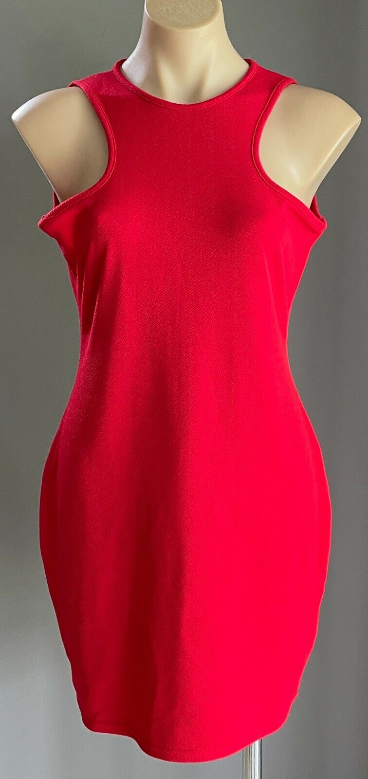 PRETTYLITTLETHING Bodycon Dress Red Sleeveless Stretch Textured Fabric Size 16