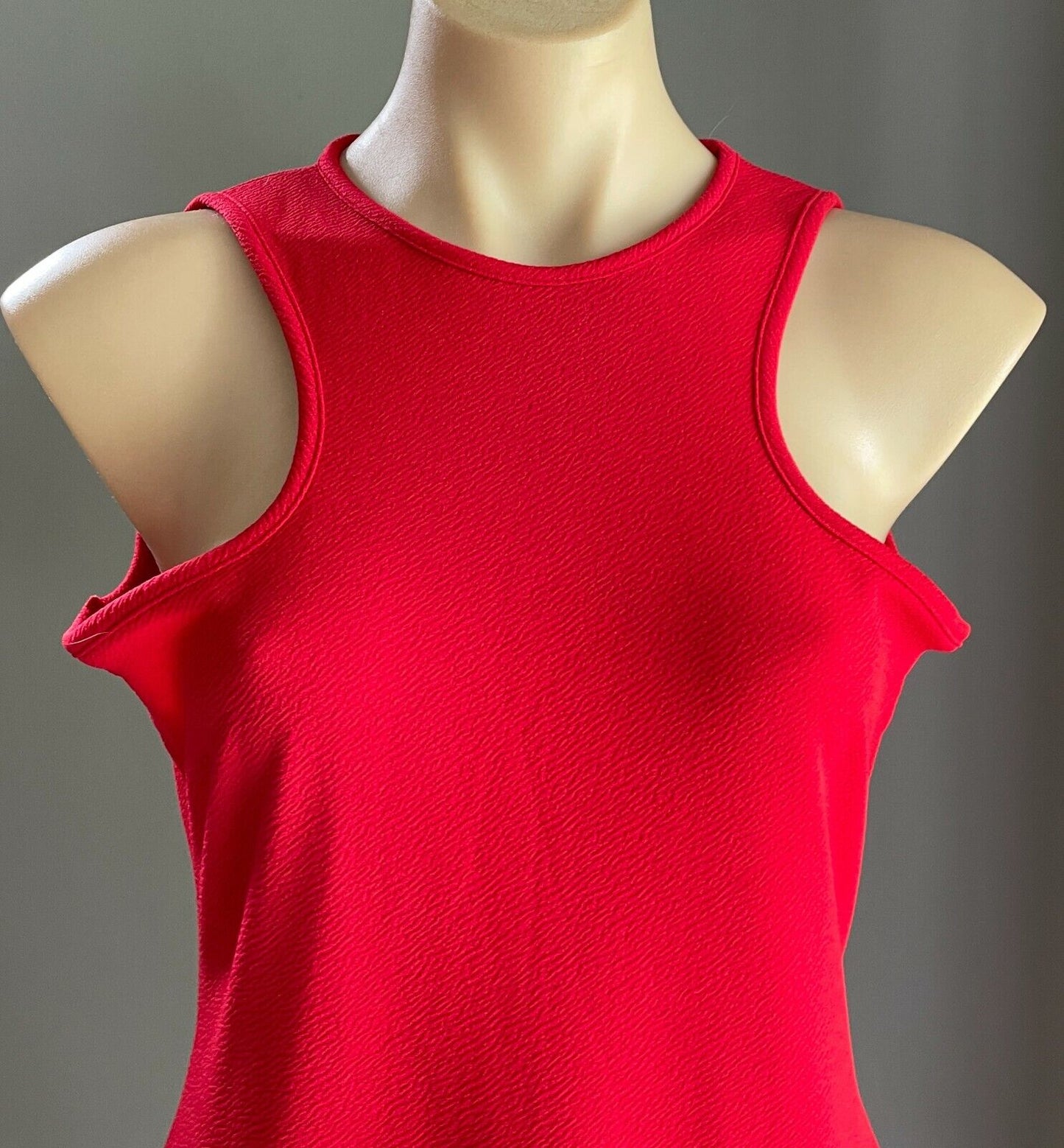 PRETTYLITTLETHING Bodycon Dress Red Sleeveless Stretch Textured Fabric Size 16