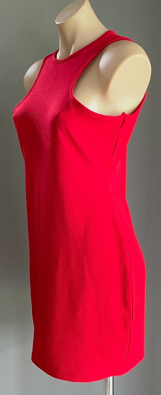 PRETTYLITTLETHING Bodycon Dress Red Sleeveless Stretch Textured Fabric Size 16