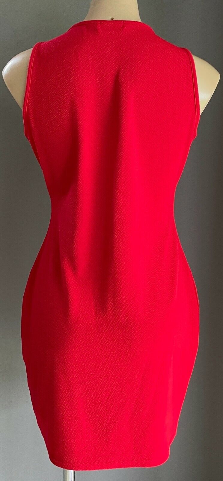 PRETTYLITTLETHING Bodycon Dress Red Sleeveless Stretch Textured Fabric Size 16