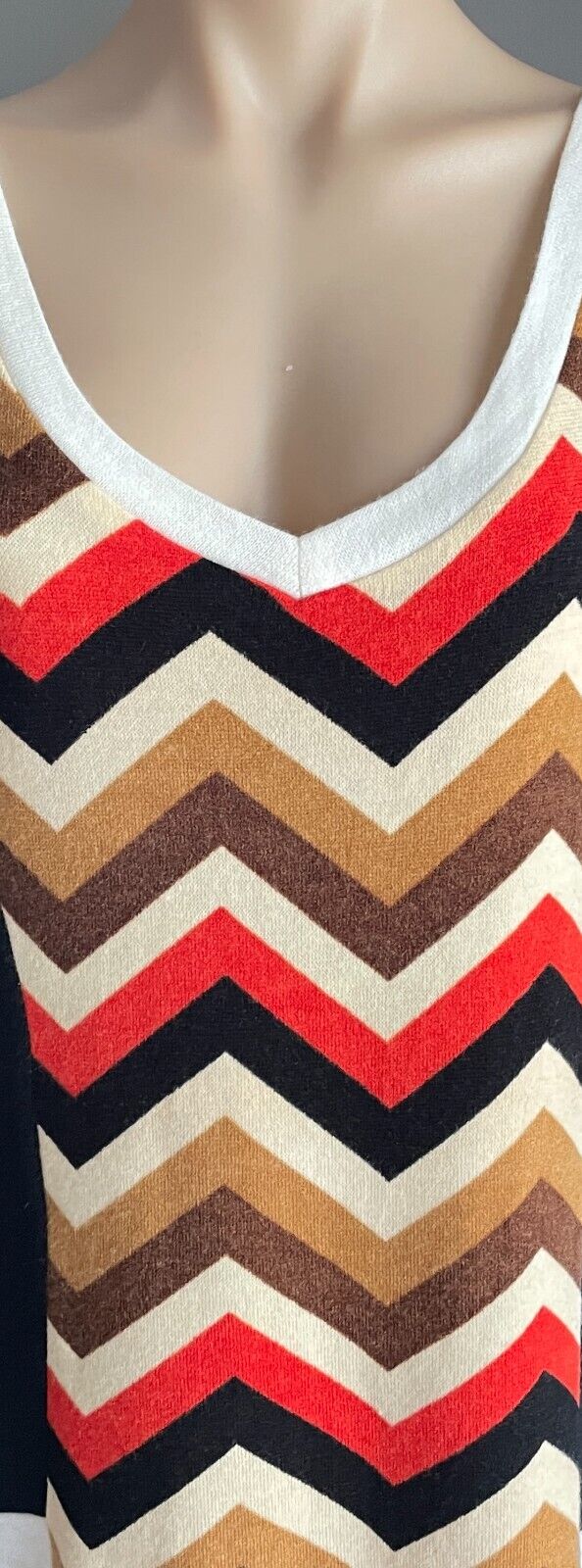 IZABEL LONDON Shift Dress Black Knit 3/4 Sleeve Multicolour Chevron Trim Size 16