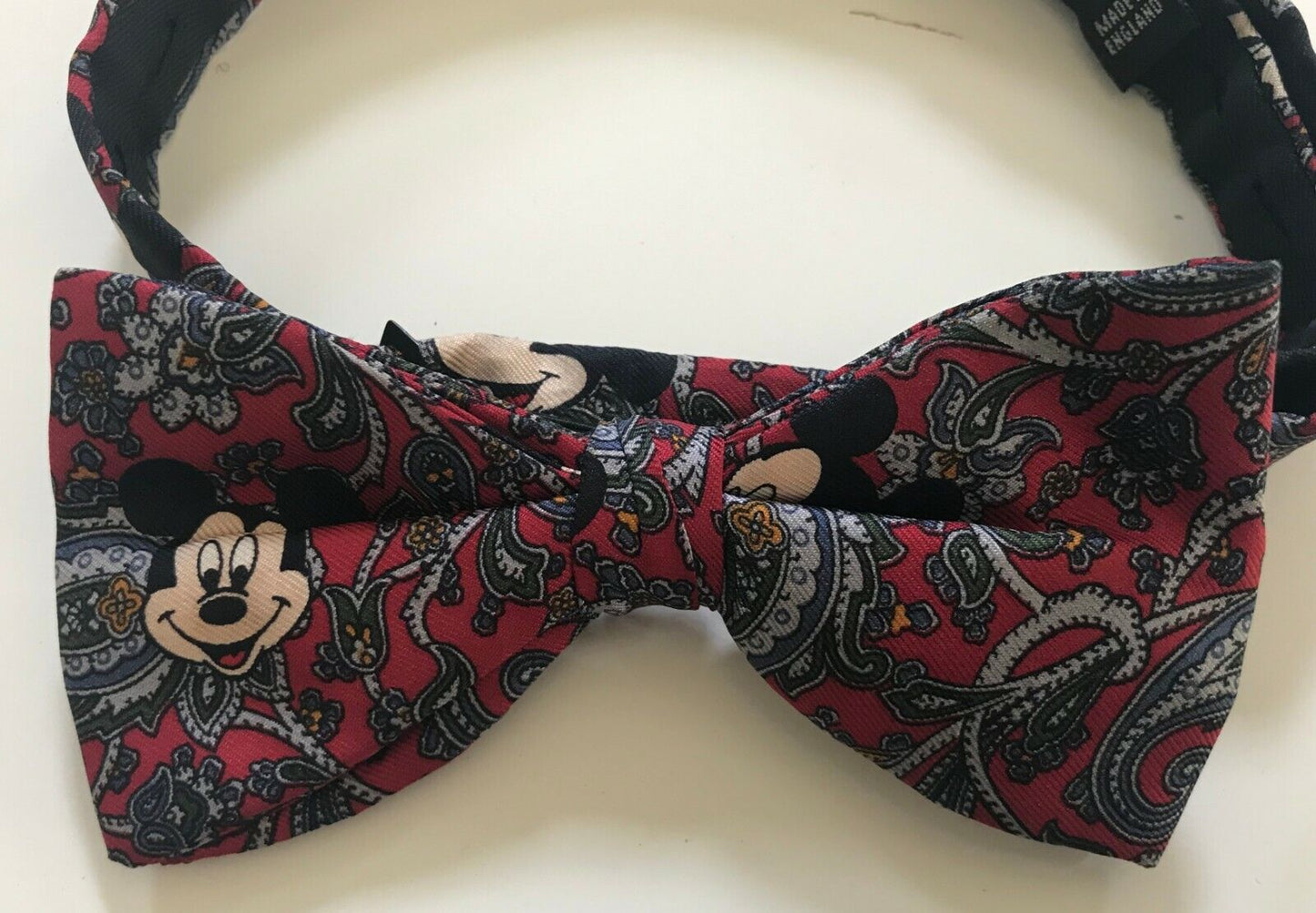 Mens Mickey Mouse TIE RACK Bow Tie Paisley Print Silk Pre-Tied Adjustable