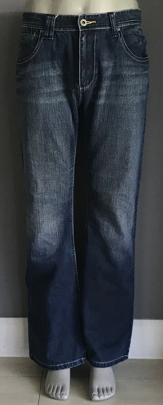 DENIAL Jeans Blue Denim Flare Leg Whiskers Ladies Size 36 Pants AU 14