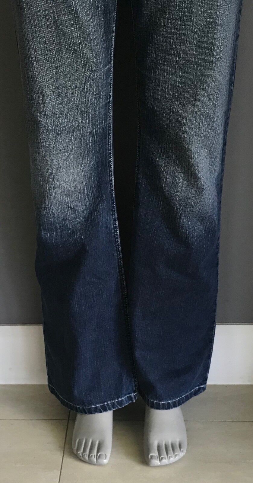 DENIAL Jeans Blue Denim Flare Leg Whiskers Ladies Size 36 Pants AU 14
