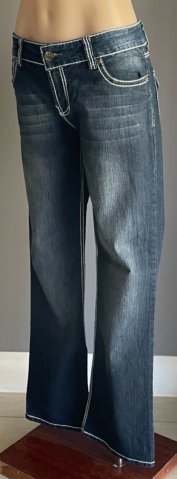 DENIM by IMPULSE  Straight Leg Jeans Dark Blue w White Stitching Ladies Size 12