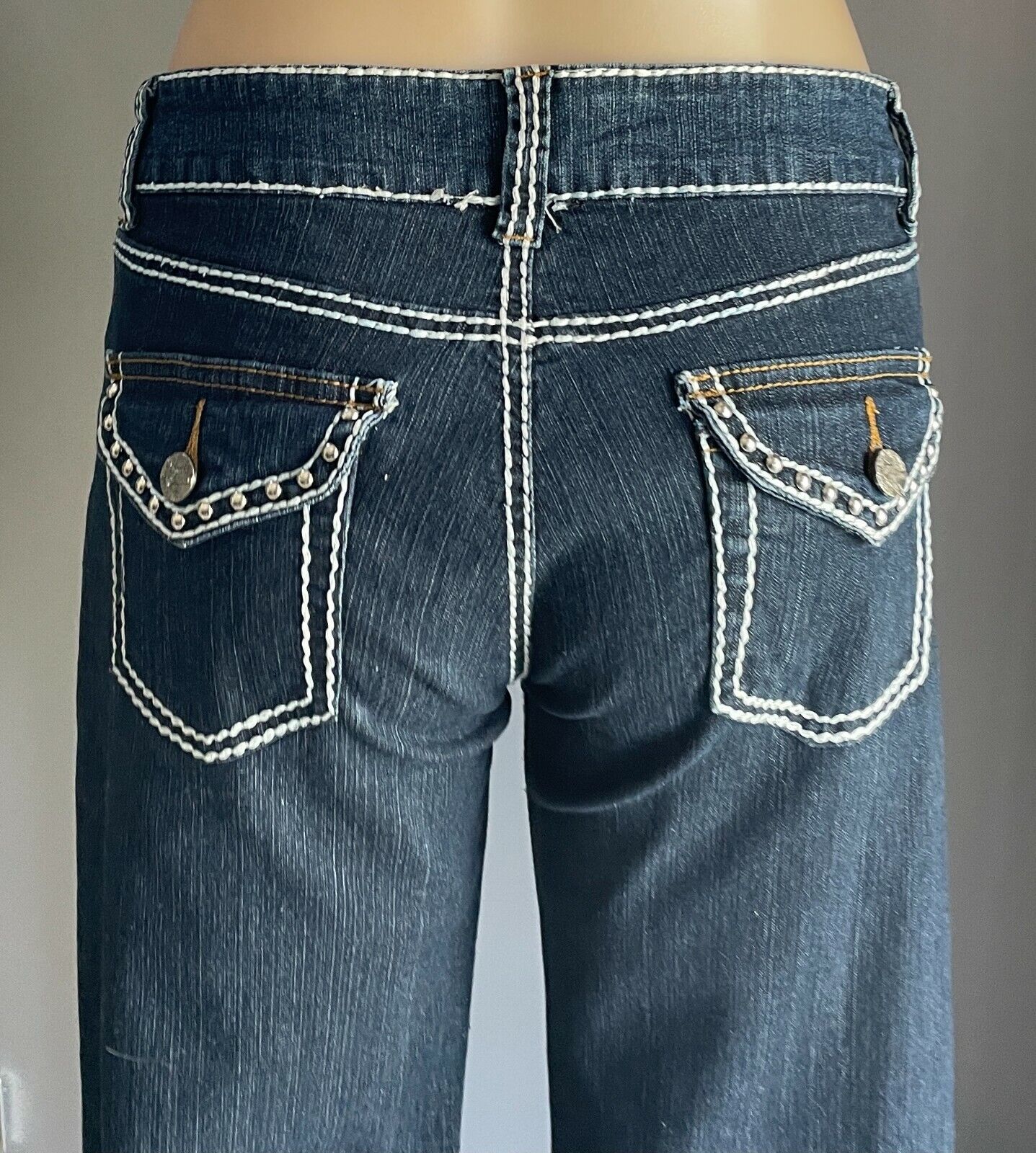 DENIM by IMPULSE  Straight Leg Jeans Dark Blue w White Stitching Ladies Size 12