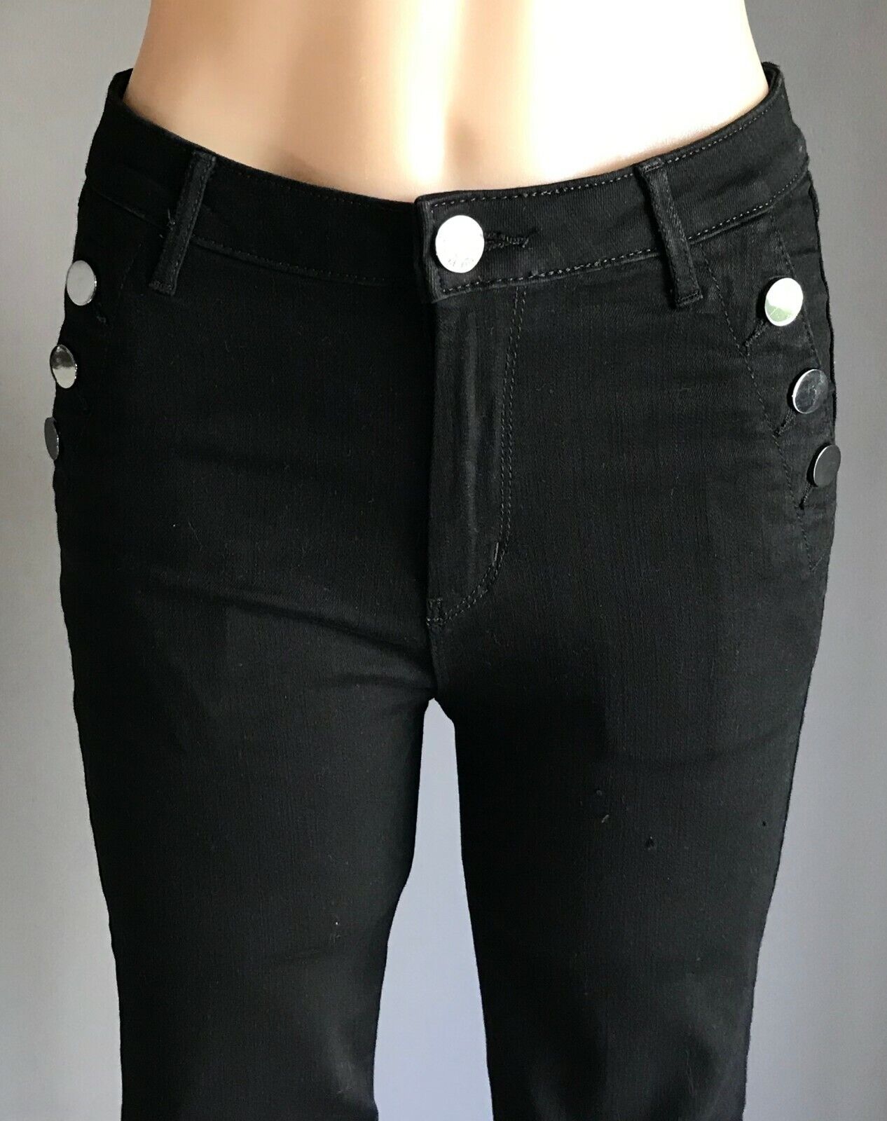 M&S Skinny Stretch Jeans Black Denim 3 Button Pocket Trim Ladies Size 10 NEW