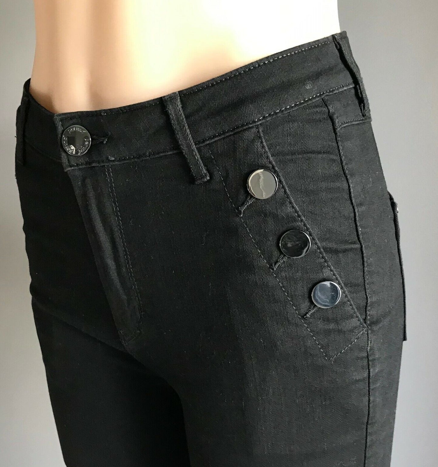 M&S Skinny Stretch Jeans Black Denim 3 Button Pocket Trim Ladies Size 10 NEW