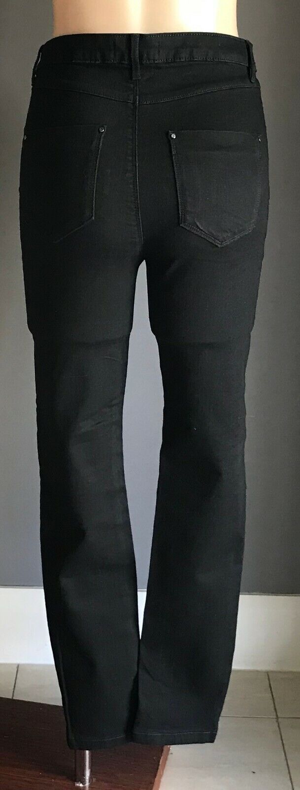 M&S Skinny Stretch Jeans Black Denim 3 Button Pocket Trim Ladies Size 10 NEW