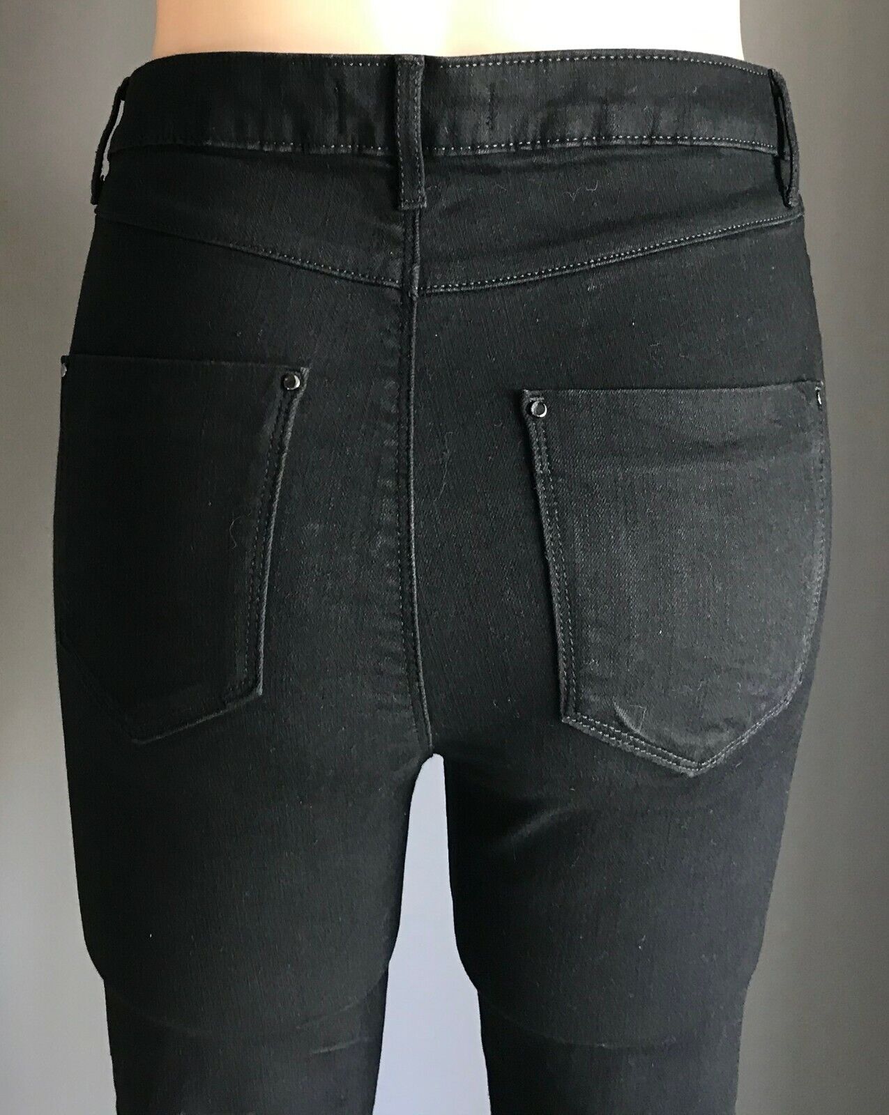 M&S Skinny Stretch Jeans Black Denim 3 Button Pocket Trim Ladies Size 10 NEW
