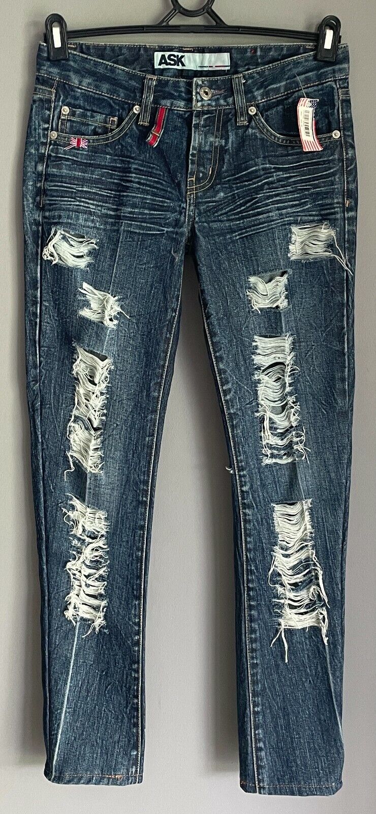 ASK Skinny Leg Jeans Blue Denim Ripped Distressed  Ladies Size 25 74cm Waist NEW
