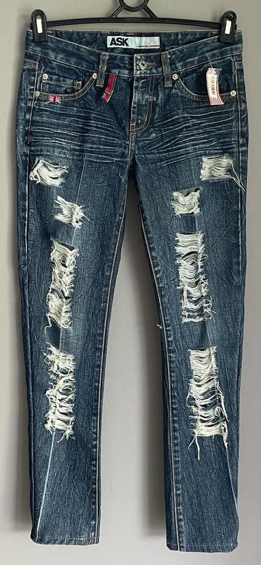 ASK Skinny Leg Jeans Blue Denim Ripped Distressed  Ladies Size 25 74cm Waist NEW