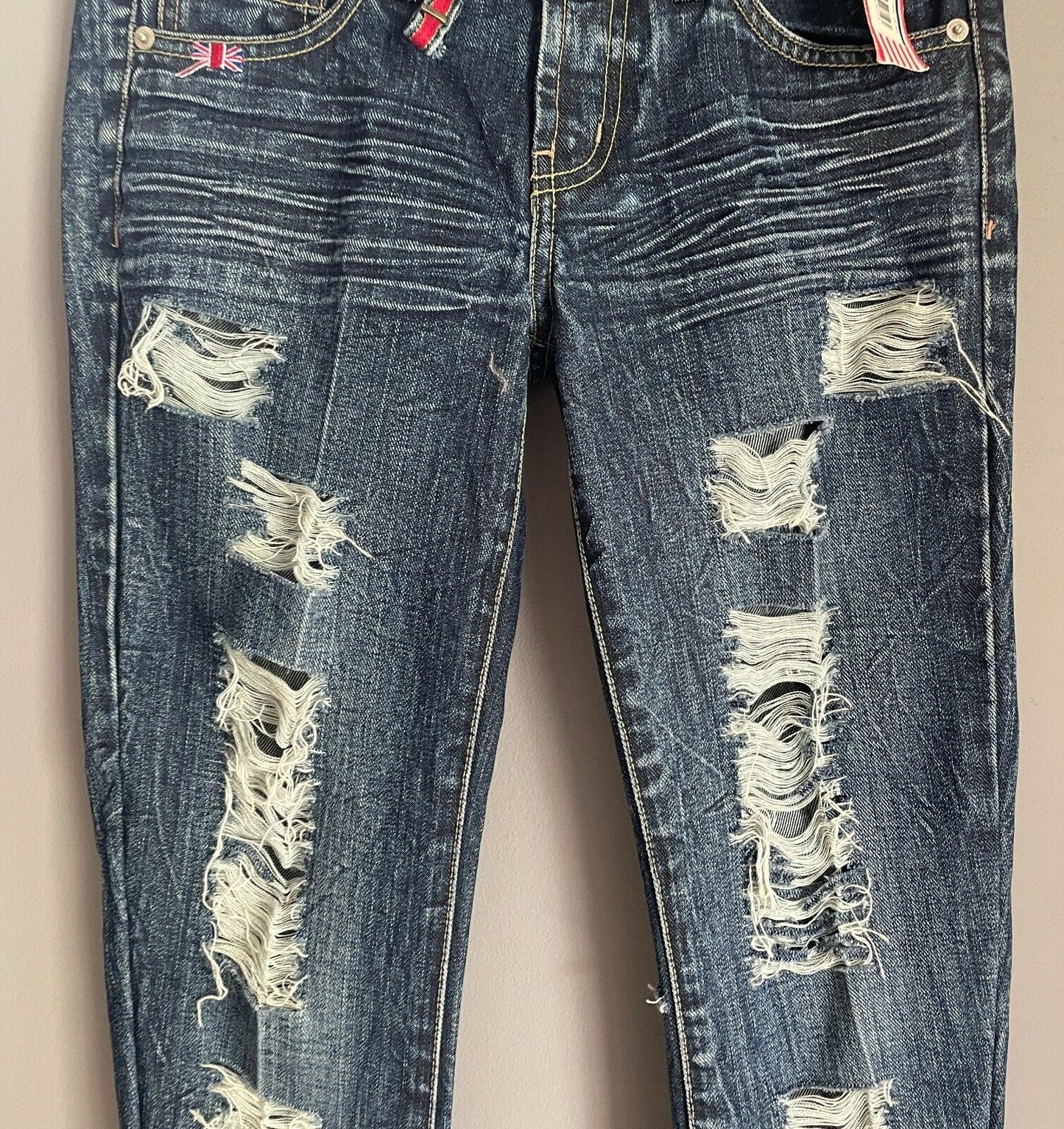 ASK Skinny Leg Jeans Blue Denim Ripped Distressed  Ladies Size 25 74cm Waist NEW