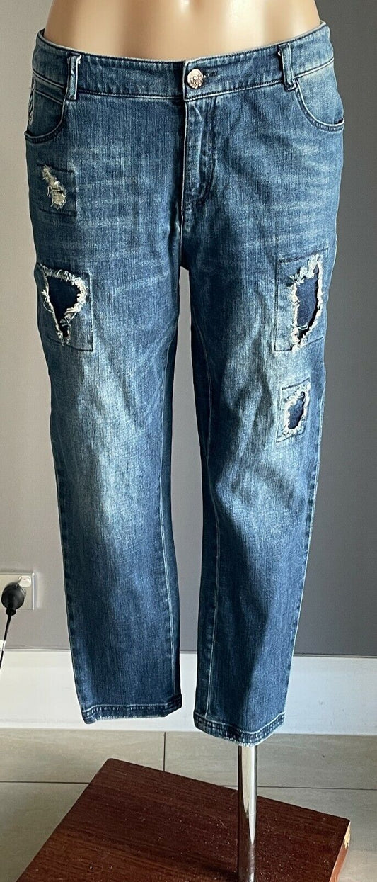 LINE SOUL Skinny Leg Jeans Blue Denim Distressed 7/8 Pants Cargo Ladies Size 10