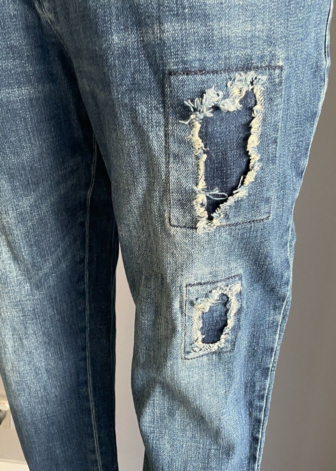 LINE SOUL Skinny Leg Jeans Blue Denim Distressed 7/8 Pants Cargo Ladies Size 10