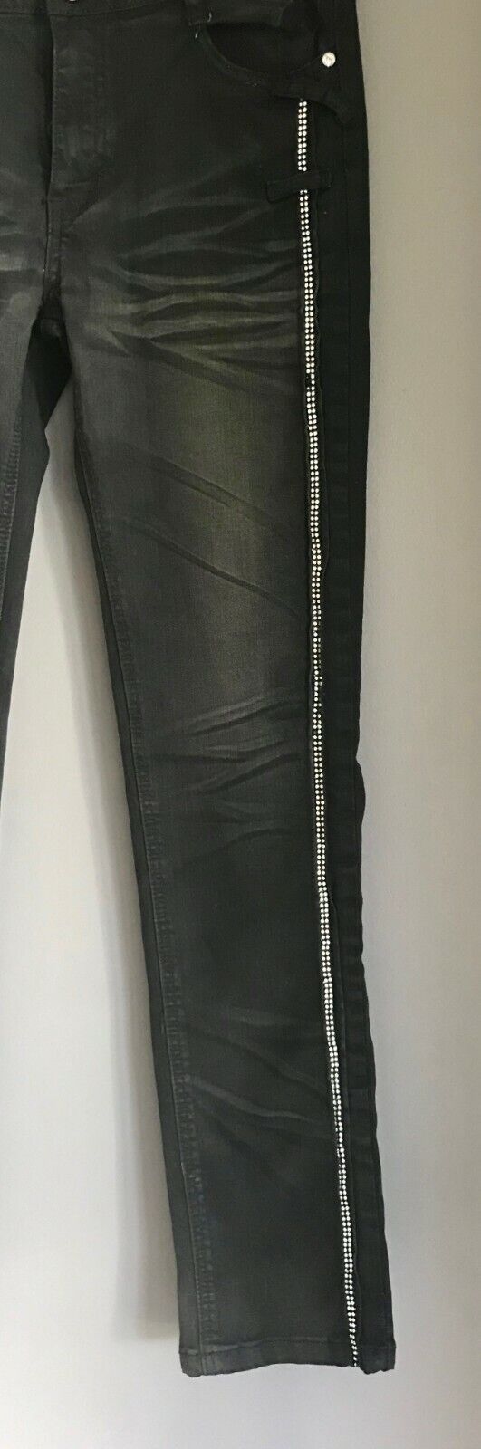 YANGZHIGANG Jeans Black Denim Straight Leg  w Diamante Trim Ladies Size 30 NEW