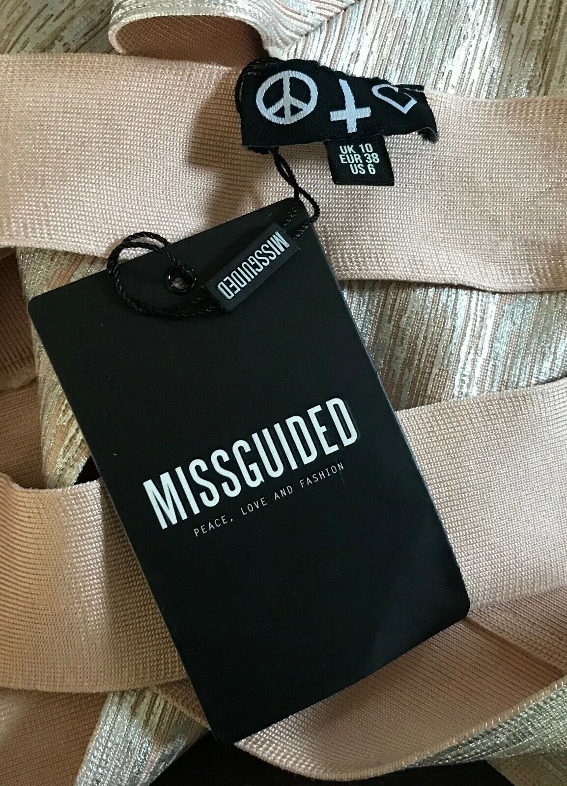 SwimSuit MISSGUIDED PEACE + LOVE Blush Pink & Silver Bandage One Piece Sz 10 NEW