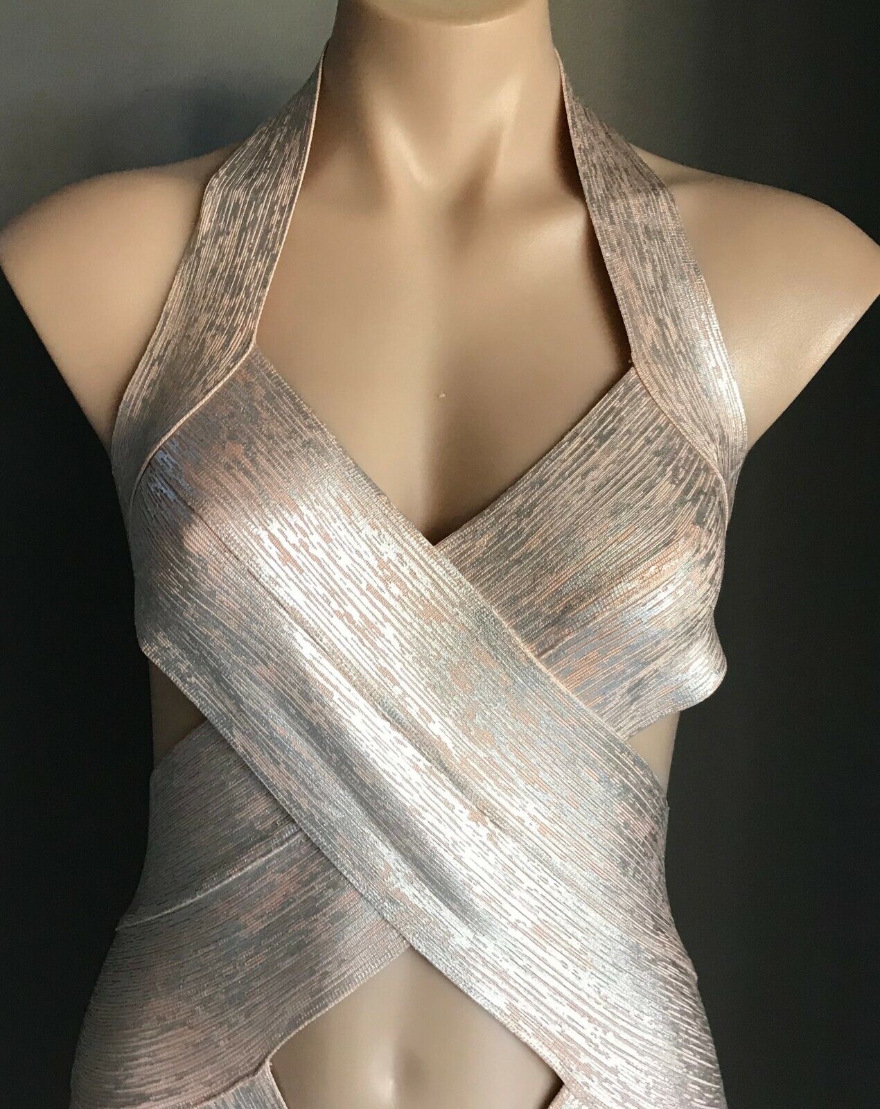 SwimSuit MISSGUIDED PEACE + LOVE Blush Pink & Silver Bandage One Piece Sz 10 NEW