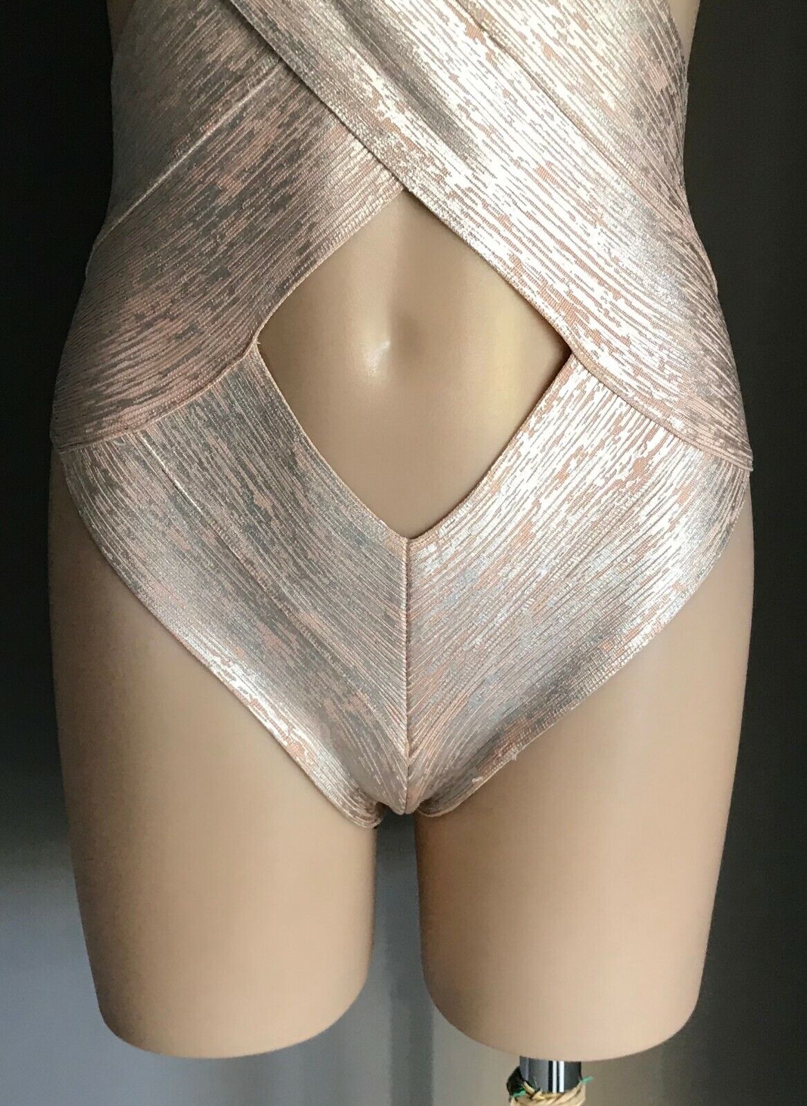 SwimSuit MISSGUIDED PEACE + LOVE Blush Pink & Silver Bandage One Piece Sz 10 NEW