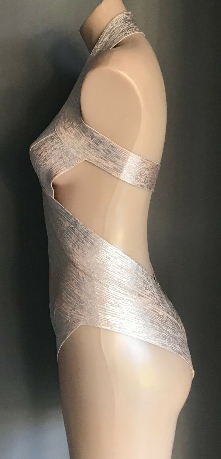 SwimSuit MISSGUIDED PEACE + LOVE Blush Pink & Silver Bandage One Piece Sz 10 NEW