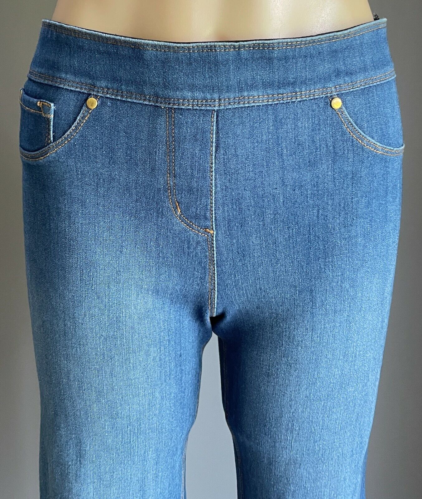 LUXE DENIM 4 WAY STRETCH Denim Jeans Blue Straight Leg Jeggings Mid Size M 12 14