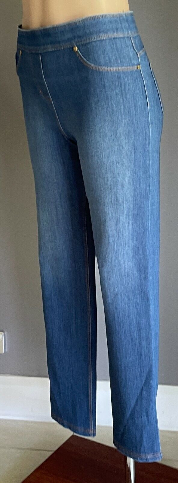 LUXE DENIM 4 WAY STRETCH Denim Jeans Blue Straight Leg Jeggings Mid Size M 12 14